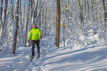 Woman cross country skiing