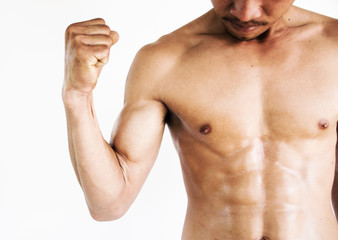 Fototapeta premium Sexy shirtless muscular male model,Healthy lifestyle concept and ideas