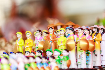 Fototapeta na wymiar Vietnam's traditional souvenirs are sold in shop at Hanoi's Old Quarter ( Pho Co Hanoi), Vietnam