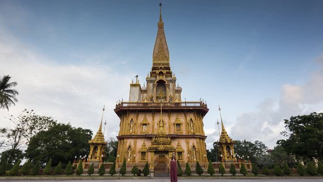 Wat chalong landmark of phuket with cloud movement and zoom out in 4K UHD Time lapse..