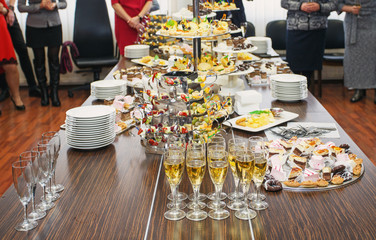 Fancy served fruit buffet on luxurious party table in restaurant