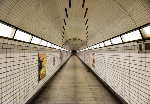 Long underground walkway tunnel