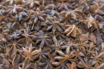 The Indian spices on a market counter
