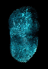 Fingerprint on black background. Fingerprint with ultraviolet lamp.