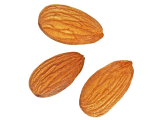 Almond nuts isolated on white background, top view