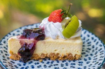 Close up of a part of cake in coffee shop.
