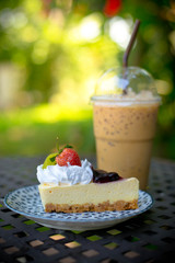 Iced coffee with cake in the morning.