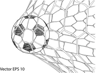 Soccer Football in Goal Net line sketched up Vector Illustrator, EPS 10.