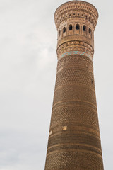 The architectural detail of Kalon minaret of Poi-Kalyan Ensemble, Bukhara, Uzbekistan