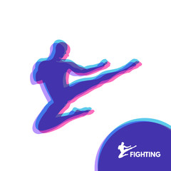 Karate Jump Kick. Fighter. Human Body. Sport Symbol. Martial Arts. Vector Illustration.
