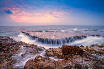 Sunrise over Co Thach stones beach in Ninh Thuan province, Vietnam.