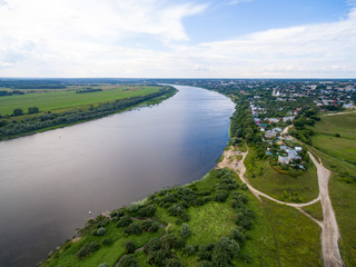 Fototapeta na wymiar Small russian town aerial landscape