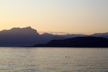 Beautiful sunset at Garda lake in Italy