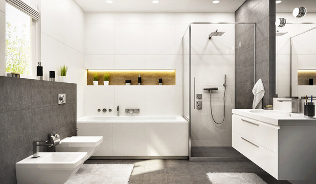 Modern bathroom white with gray