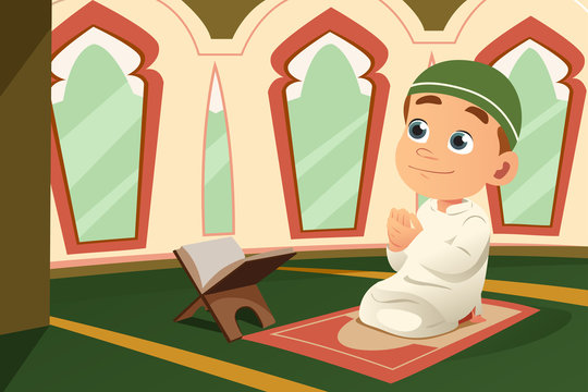 Muslim Kid Praying in Mosque