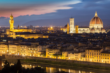 Panorama view of Florence after sunset from Piazzale Michelangelo