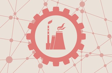 Molecule And Communication Background. Brochure or web banner design template. Connected lines with dots. Technology, industry and science background. Atom station icon in gear.