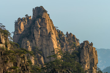 Landscape of Huangshan (Yellow Mountains). Huangshan Pine trees. Located in Anhui province in eastern China. It is a UNESCO World Heritage Site, and one of China's major tourist destinations.