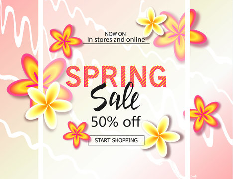 Spring sale background with beautiful flowers. Vector illustration template, banners. Wallpaper, flyers, invitation, posters, brochure.