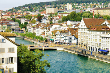 Fototapeta na wymiar Bridge at Limmatquai in city center of Zurich