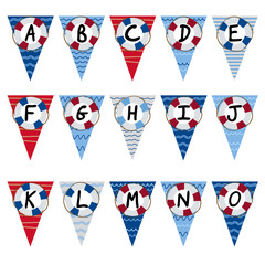 alphabet nautical garland A to O - vector illustration, eps