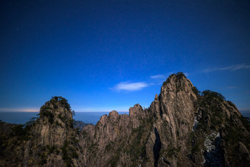 Landscape of Huangshan (Yellow Mountains). Huangshan Pine trees. Located in Anhui province in eastern China. It is a UNESCO World Heritage Site, and one of China's major tourist destinations.