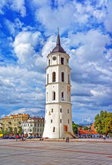 Bell tower at Cathedral Square in Old town of Vilnius