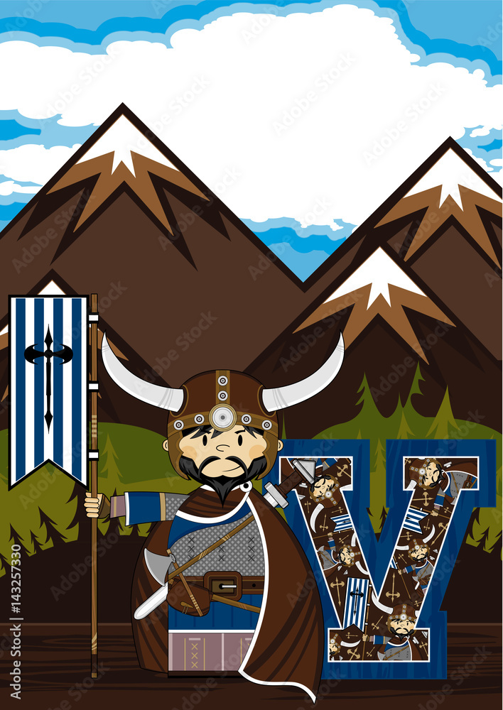 Poster v is for viking alphabet learning illustration