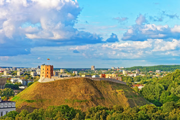 Fototapeta premium Gediminas Tower on the hill and rooftops Vilnius