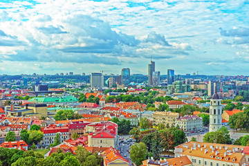 Roof tops on Cathedral Square and Financial District Vilnius
