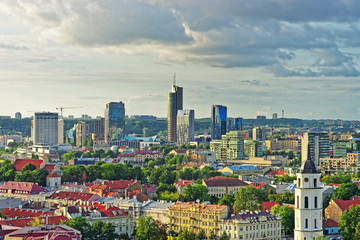 Roof tops to Cathedral Square and Financial District in Vilnius