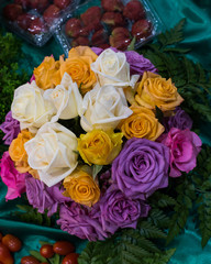Abstract background of colorful flowers. Close-up.
