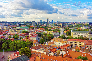 Roof tops to Cathedral Square and Financial District of Vilnius - obrazy, fototapety, plakaty