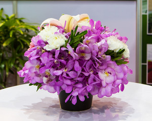 Abstract background of colorful flowers. Close-up.