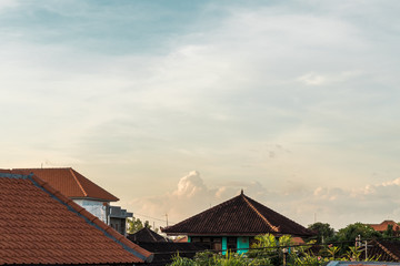 Balinese landscape village at sunset time. Bali, Indonesia.