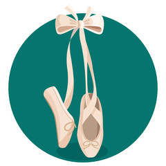 Black and white pointes female ballet shoes on white background. © Shanvood
