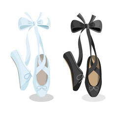 Black and white pointes female ballet shoes on white background. © Shanvood