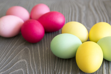 Painted colored eggs. Easter celebration