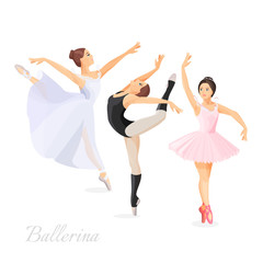 Three young ballet dancers standing in pose flat design © Shanvood
