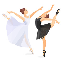 Three young ballet dancers standing in pose flat design © Shanvood