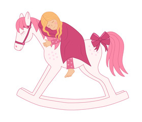 little sleeping girl on a rocking horse