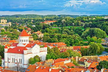 Fototapeta na wymiar Rooftop on Cathedral of Theotokos in Vilnius