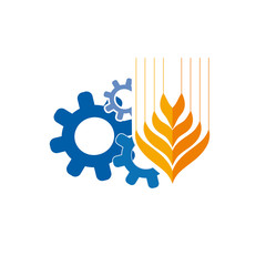 Biotechnology concept. Wheat and gear. Vector abstract sign