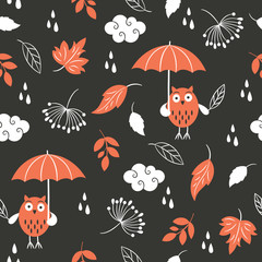 seamless pattern, owls with umbrella