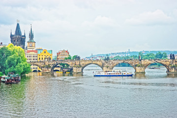 Ferry at Charles Bridge in Prague