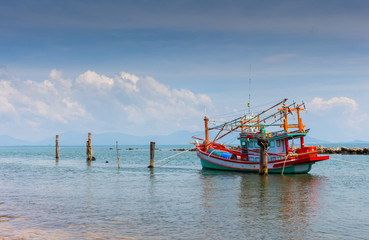 Fototapeta na wymiar Fishing boat, view from the shore