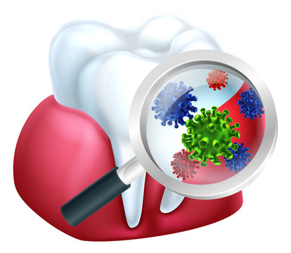 Magnifying Glass Tooth Gum Bacteria Concept