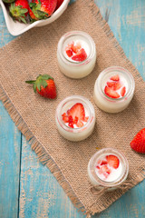 Strawberry Yoghurt. Healthy food with Strawberries and yoghurt breakfast on table.