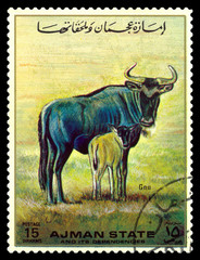 Vintage  postage stamp. Wildebeest.