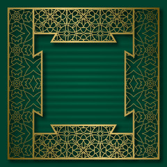 Obraz premium Golden cover background with traditional patterned frame in square form.